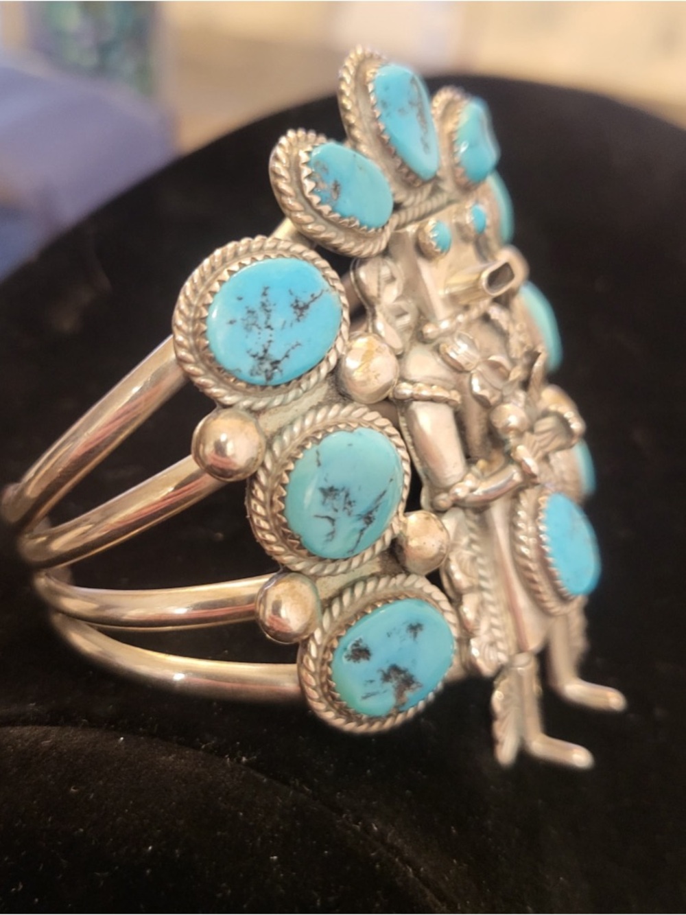 Signed/Sterling Authentic Turquoise Kachina Cuff - Picture 3 of 16